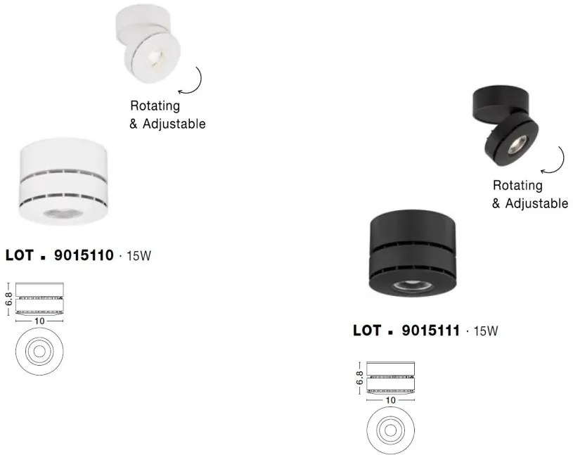 Spot LED aplicat ajustabil LOT 15W alb