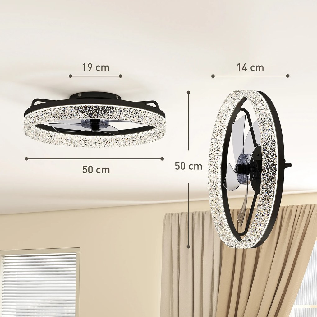 HOMCOM Ventilator de tavan cu lumină, ventilator LED de tavan dimabil cu telecomandă pentru dormitor și living, Negru | Aosom Romania