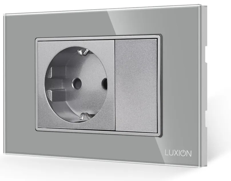 Priza Simpla si 1 Tasta Falsa cu Rama din Sticla LUXION, Standard Italian, 3M