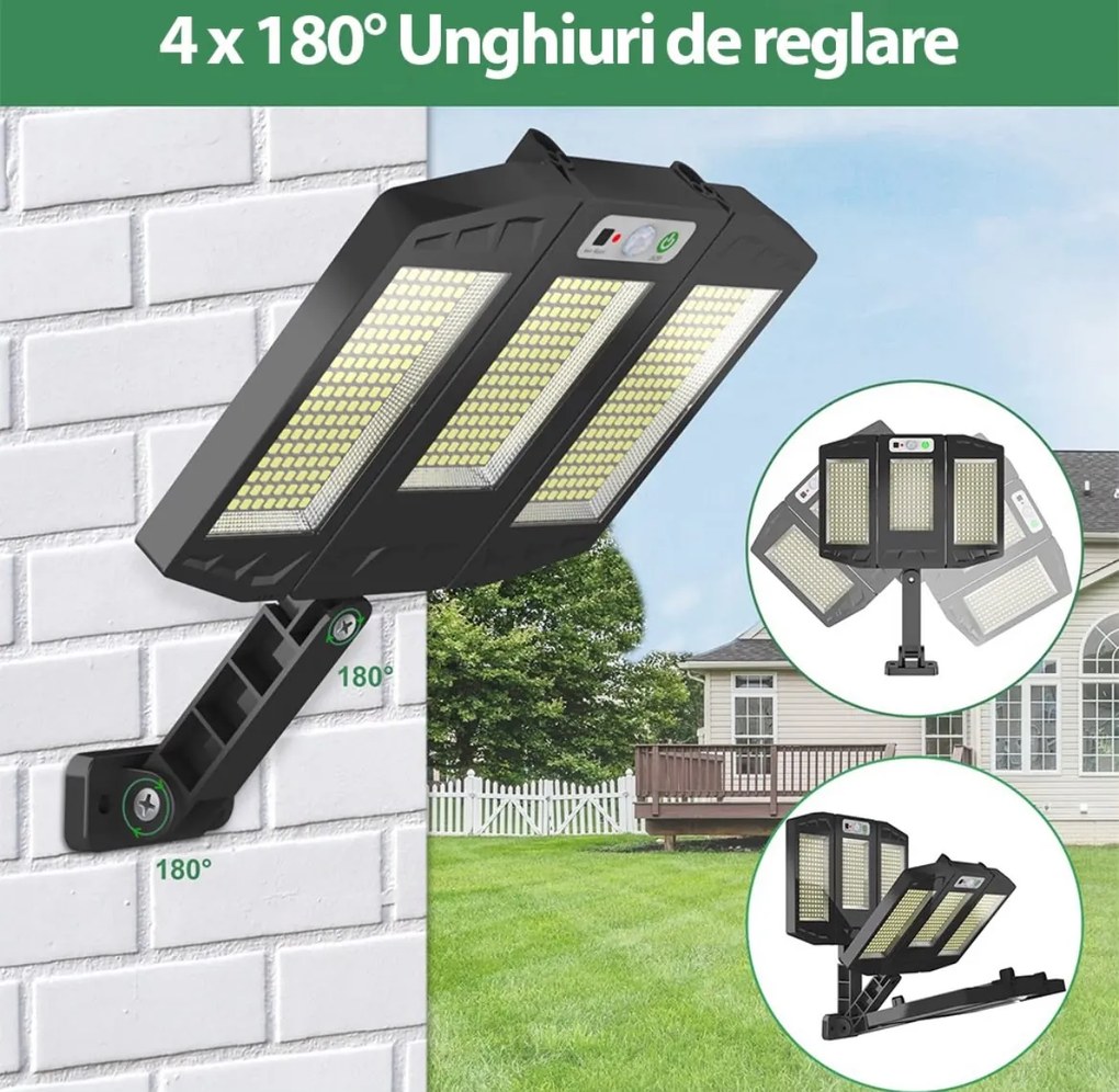 Set 3 bucati Lampa Tripla Solara de Perete cu Senzor de Miscare
