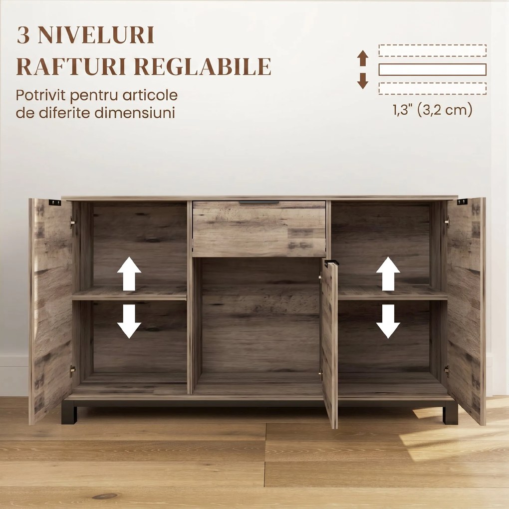HOMCOM Bufet cu Sertar și 3 Dulapuri cu Rafturi Reglabile, 120x36,5x70 cm, Maro | Aosom Romania
