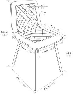 PAZZO DESIGN Set de 4 scaune Arianna din catifea verde cu picioare metalice | Aosom Romania