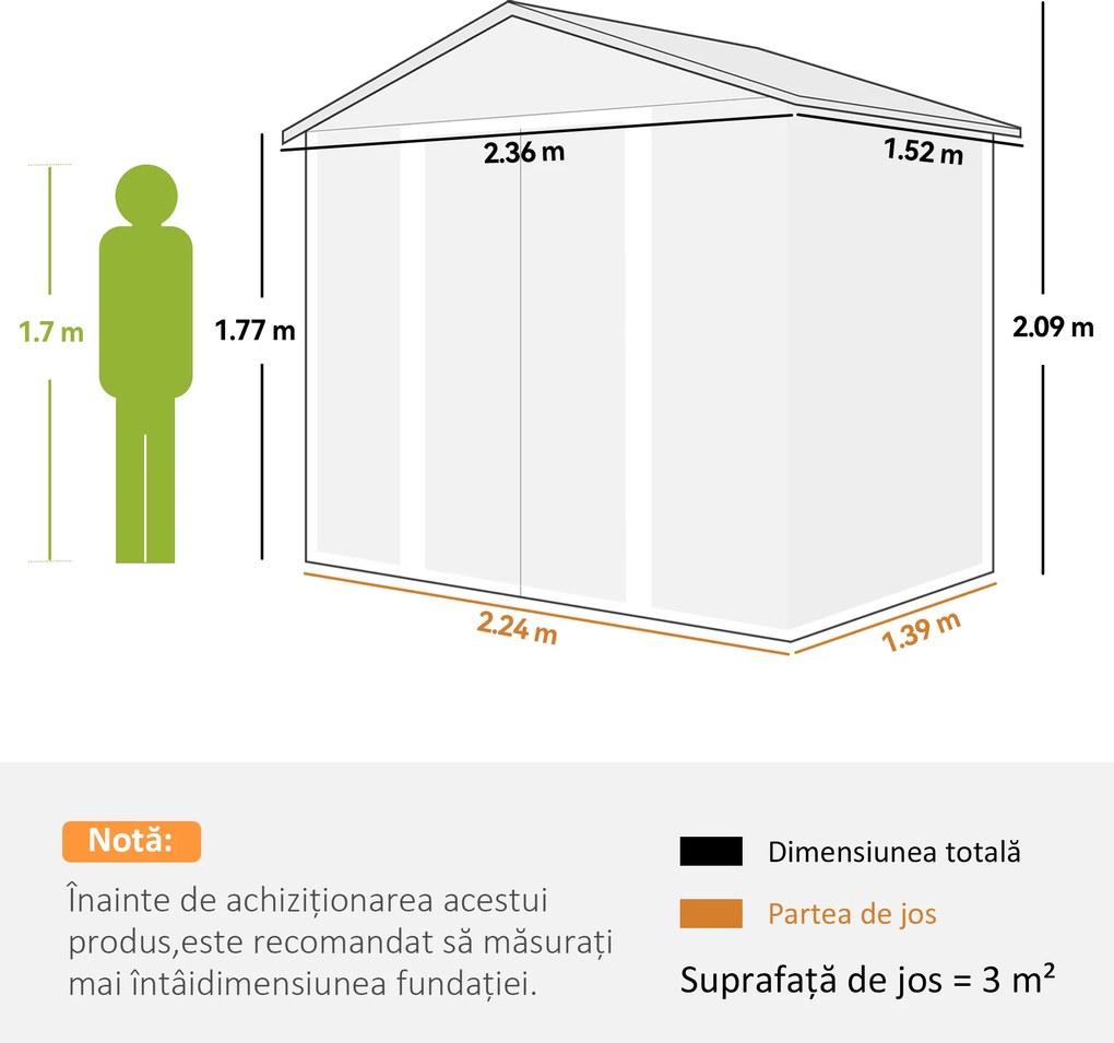 Outsunny Magazie Grădină Magazie Pentru Unelte Grădină Cu Uși Glisante 235.7x152x208.7cm | Aosom Romania