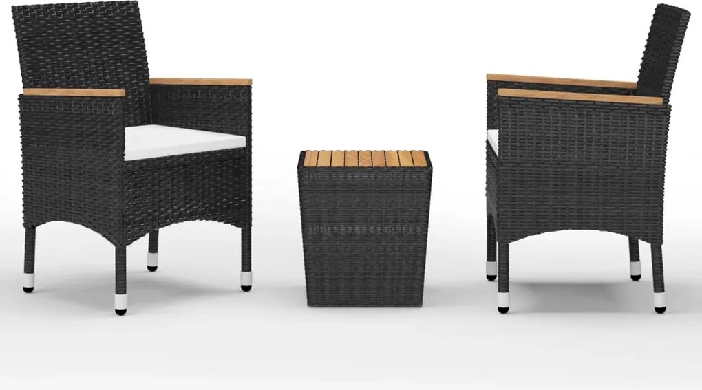 vidaXL Set mobilier bistro, 3 piese, negru, poliratan/lemn de acacia