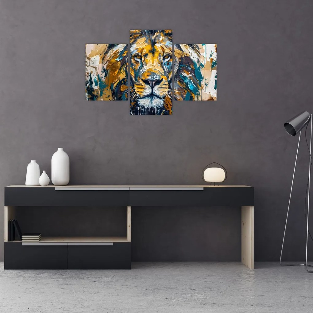 Tablou - pictură în ulei abstractă cu leu (90x60 cm)