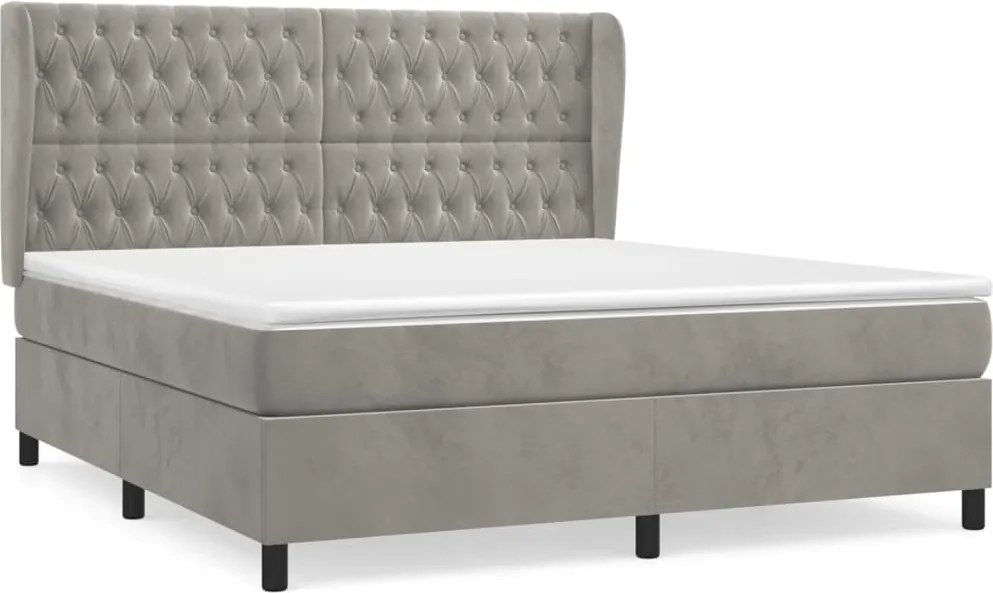 vidaXL Pat box spring cu saltea, gri deschis, 160x200 cm, catifea