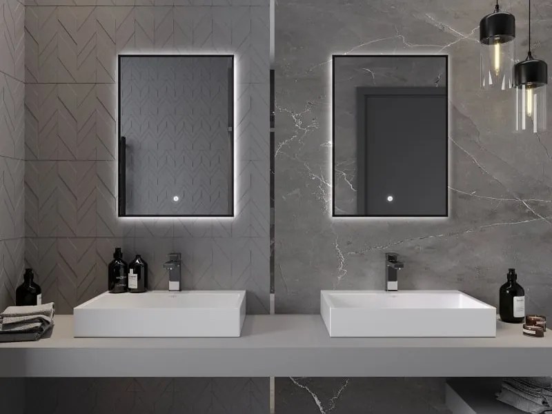 Mexen Erma oglindă de baie iluminată 50 x 70 cm, LED 6000K, anti-abur, ramă neagră - 9814-050-070-611-70