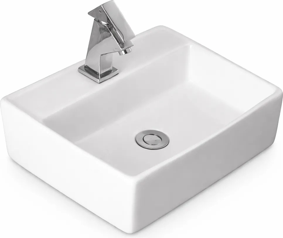 LINZ || Lavabou, de pus pe blat, ceramică, alb, colțuros