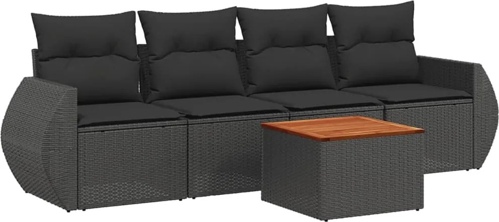 vidaXL Set mobilier de grădină cu perne, 5 piese, negru, poliratan