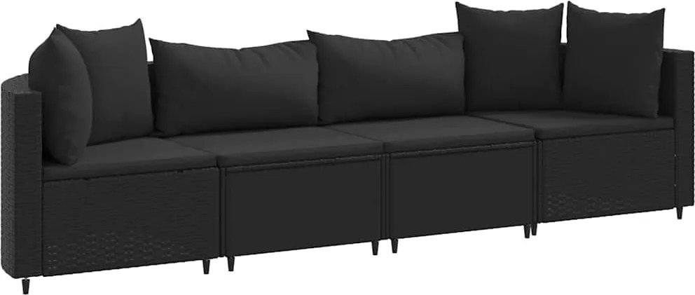 vidaXL Set mobilier de grădină cu perne, 4 piese, negru, poliratan