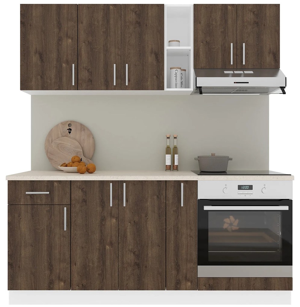 Set Bucatarie Karo V9, Stejar Bronz/Alb, Blat Thermo 28 mm, L 180 cm