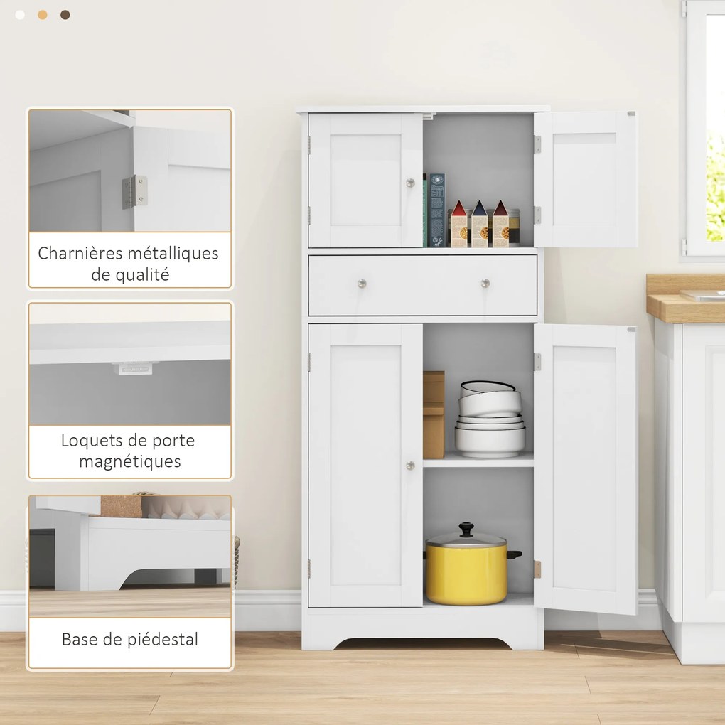 HOMCOM Armoire de cuisine buffet cuisine cu placarde, rafturi reglabile, sertar, 60 x 30 x 128 cm, alb | Aosom Romania