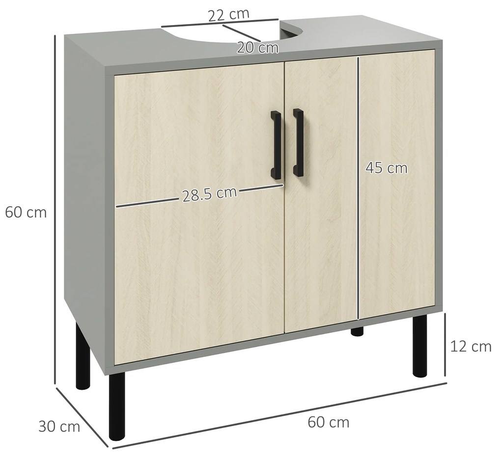 Dulap sub Chiuveta, Dulap pentru Chiuveta de Baie, Dulap de Depozitare pentru Chiuveta, 60 x 30 x 60 cm, Ton Natural kleankin | Aosom Romania