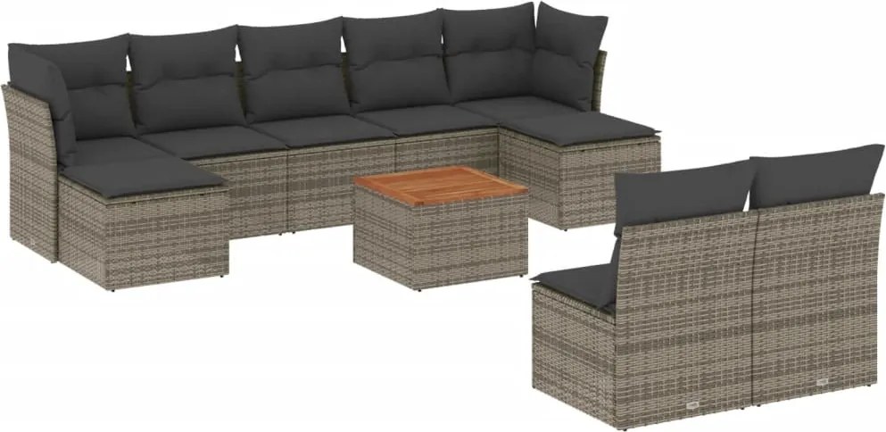 vidaXL Set mobilier de grădină cu perne, 10 piese, gri, poliratan