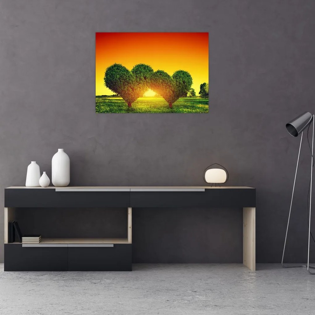 Tablou pe sticlă - Inima în coroanele copacilor (70x50 cm)
