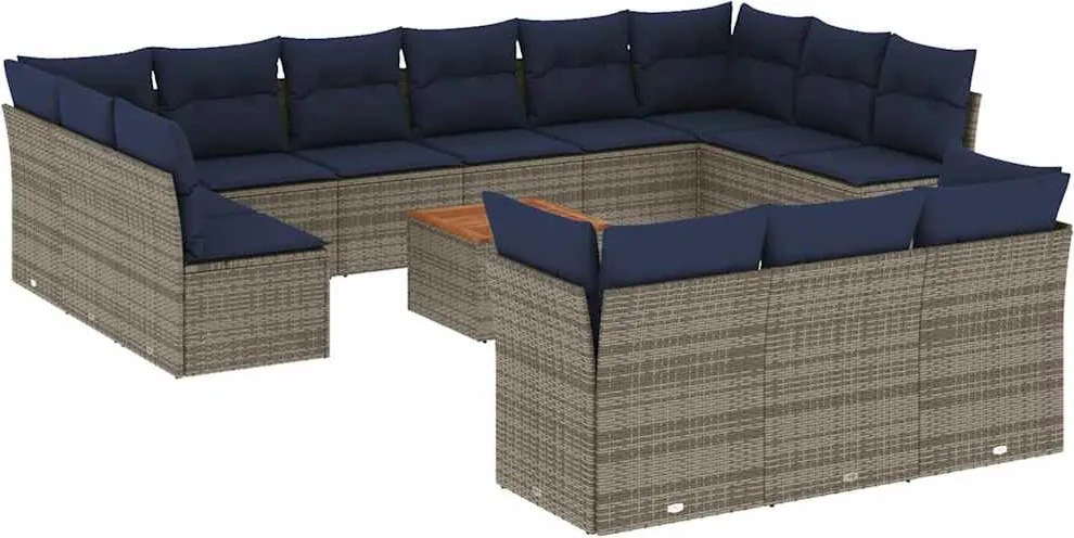 vidaXL Set mobilier de grădină cu perne, 14 piese, gri, poliratan