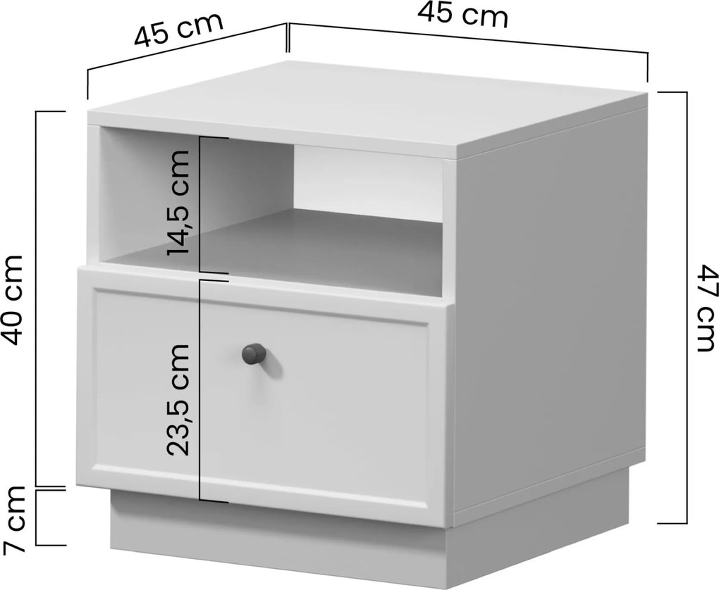 Noptieră cu sertar Lorini 45 cm - cașmir / mâner negru T-bar
