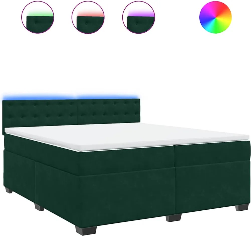 vidaXL Pat box spring cu saltea, verde închis, 200x200 cm, catifea