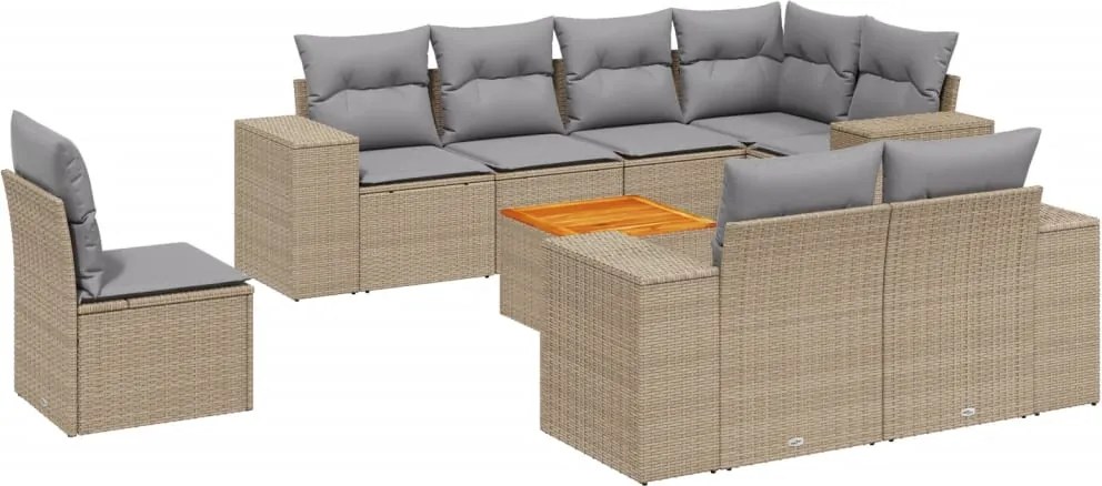 vidaXL Set canapele de grădină, 9 piese, cu perne, bej, poliratan