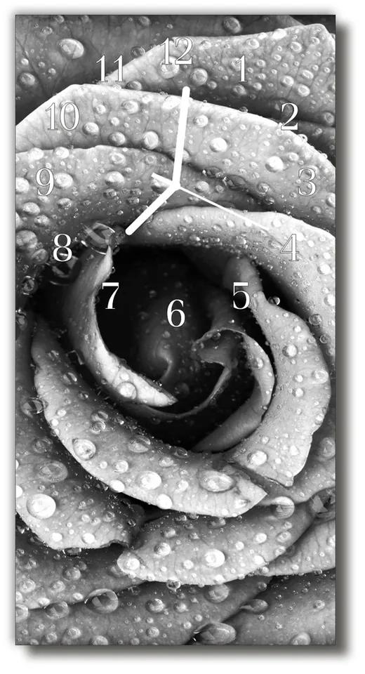 Ceas de perete din sticla vertical Flori rose gray