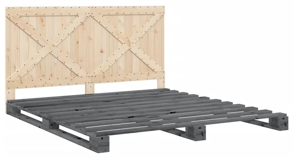3281585 vidaXL Cadru pat cu tăblie 200x200 cm, gri, lemn masiv de pin
