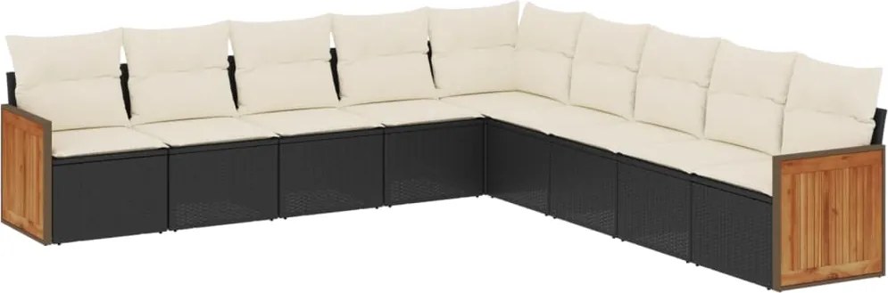 vidaXL Set mobilier de grădină cu perne, 9 piese, negru, poliratan