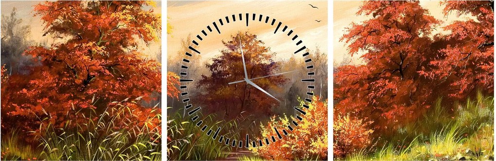 Tablou - Râu în peisaj de toamnă (cu ceas) (90x30 cm)