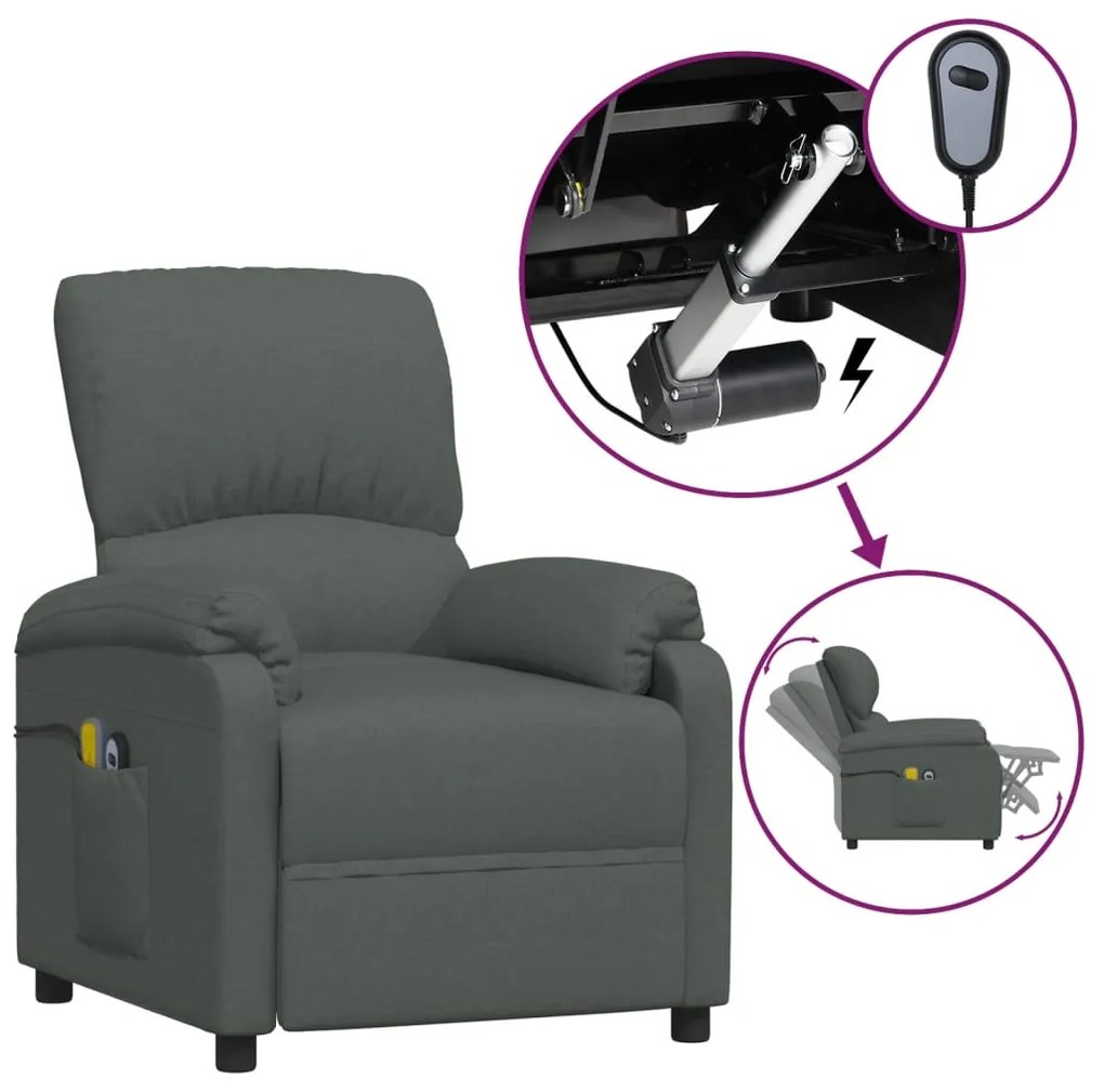 3073853 vidaXL Fotoliu de masaj electric rabatabil, gri închis, textil