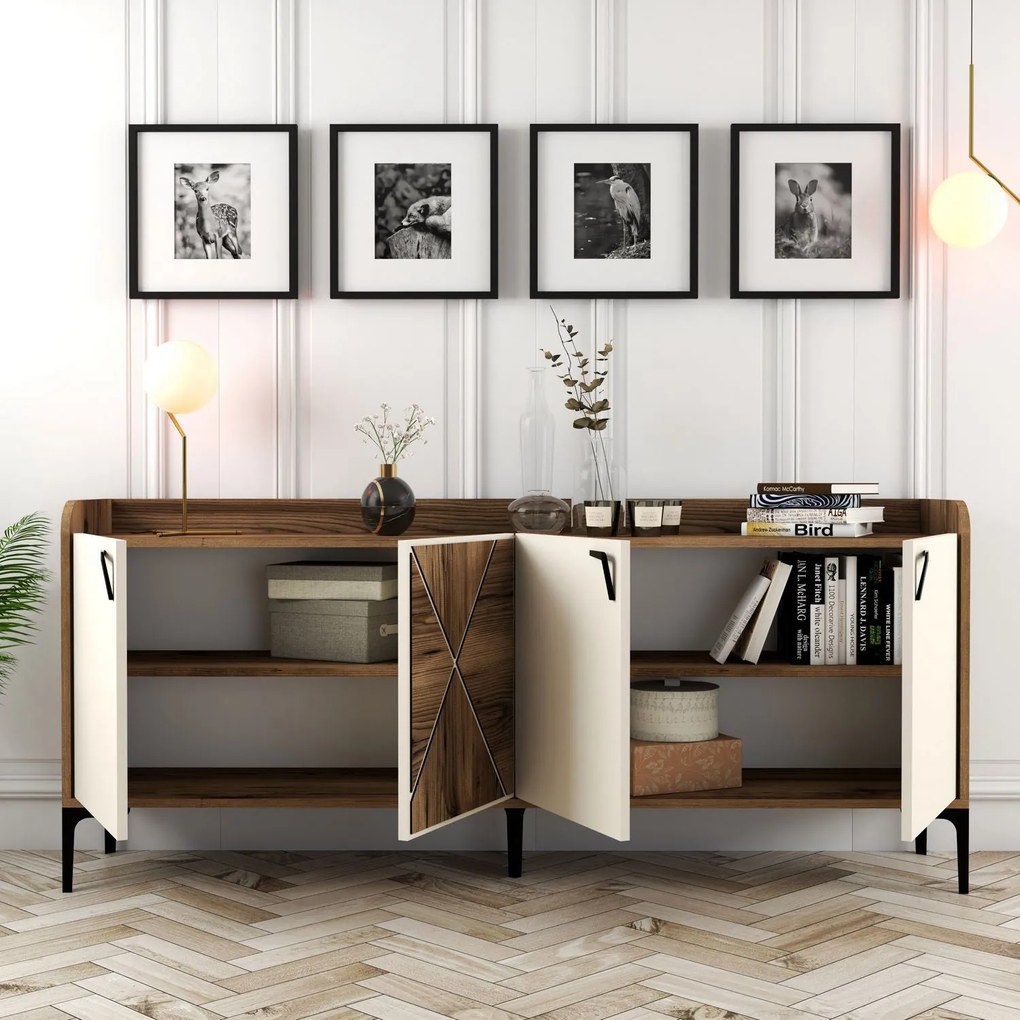 Consolă Venedik - Walnut, Cream