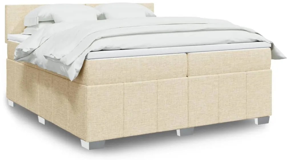 vidaXL Pat box spring cu saltea, crem, 200x200 cm, textil