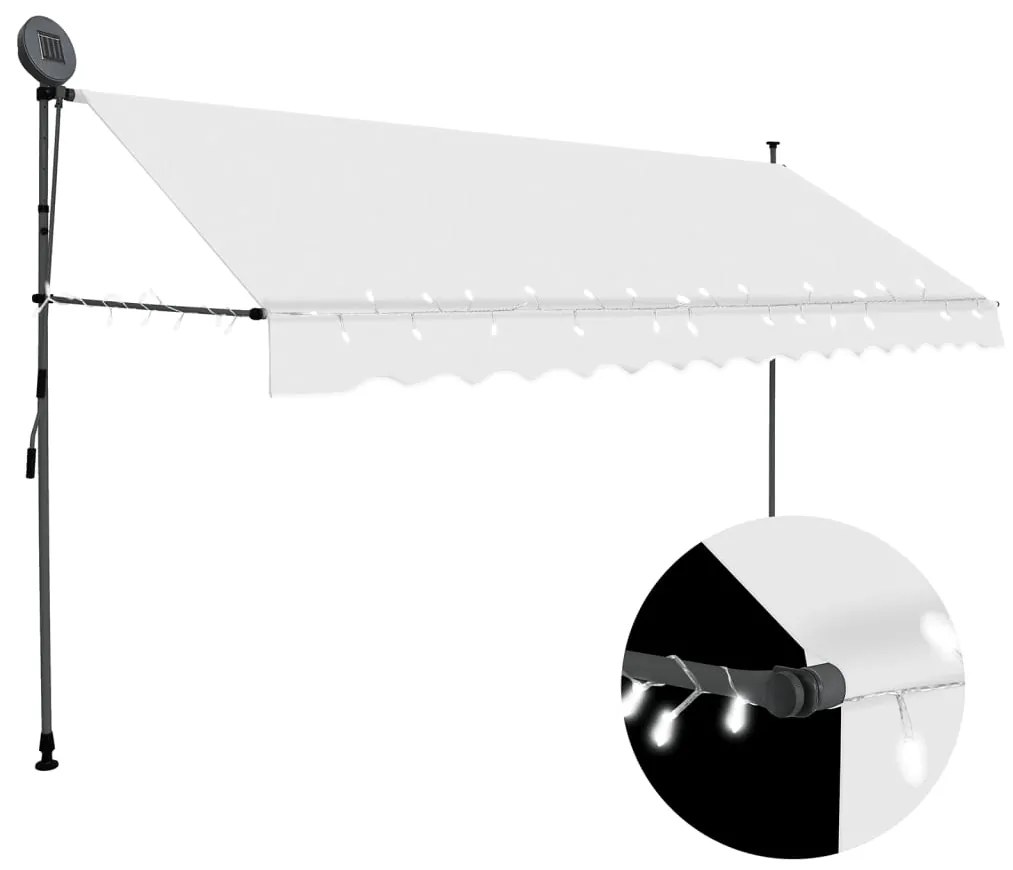 vidaXL Copertină retractabilă manual cu LED, crem, 400 cm