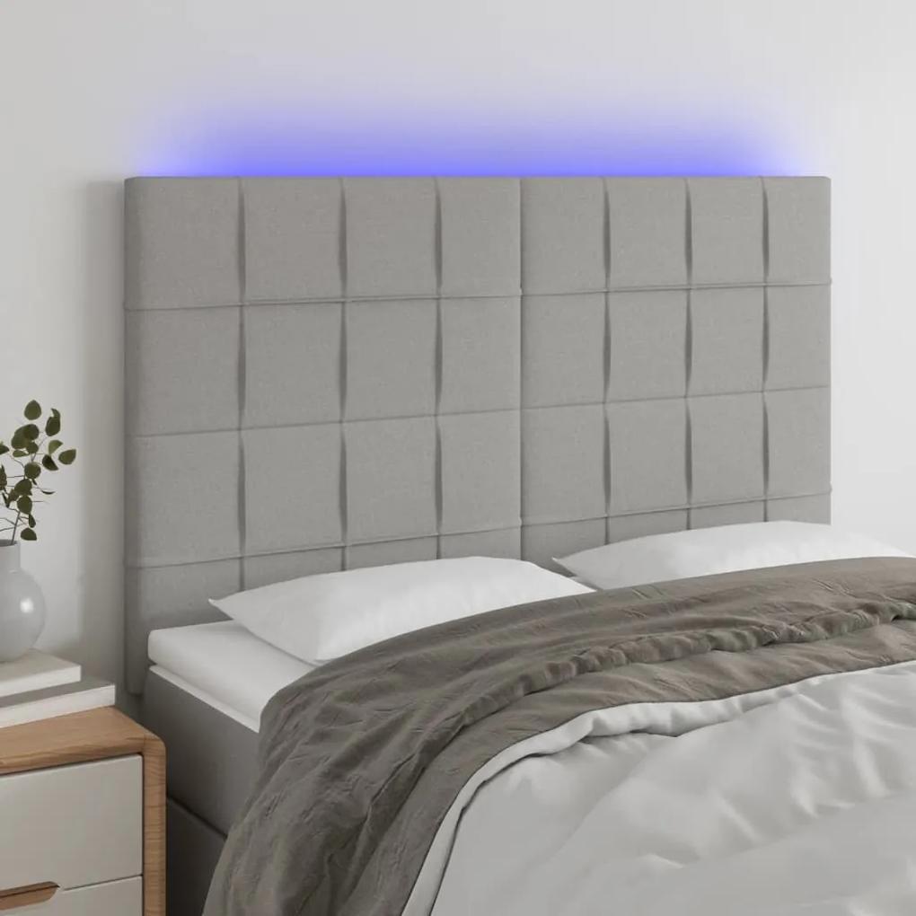 3122422 vidaXL Tăblie de pat cu LED, gri deschis, 144x5x118/128 cm, textil