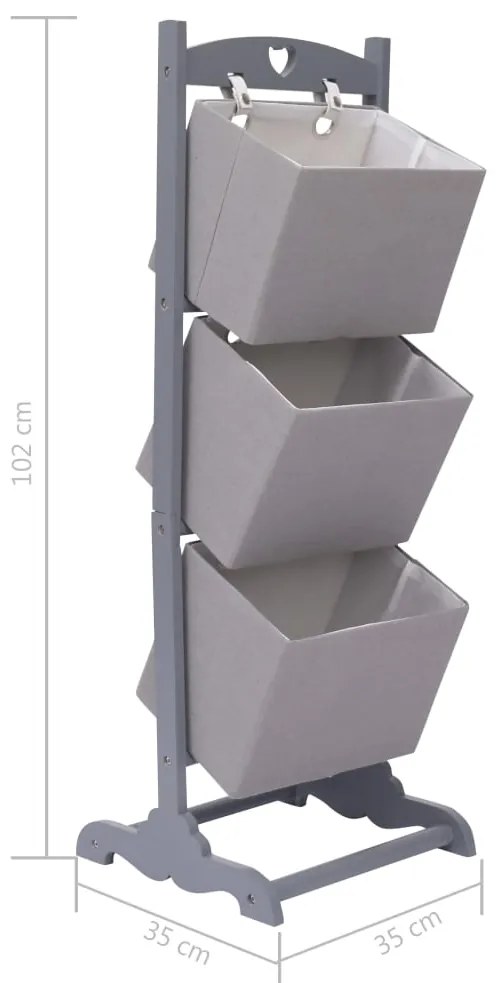 Suport cosuri depozitare 3 niveluri gri inchis 35x35x102cm lemn 1, Morke gra, 3