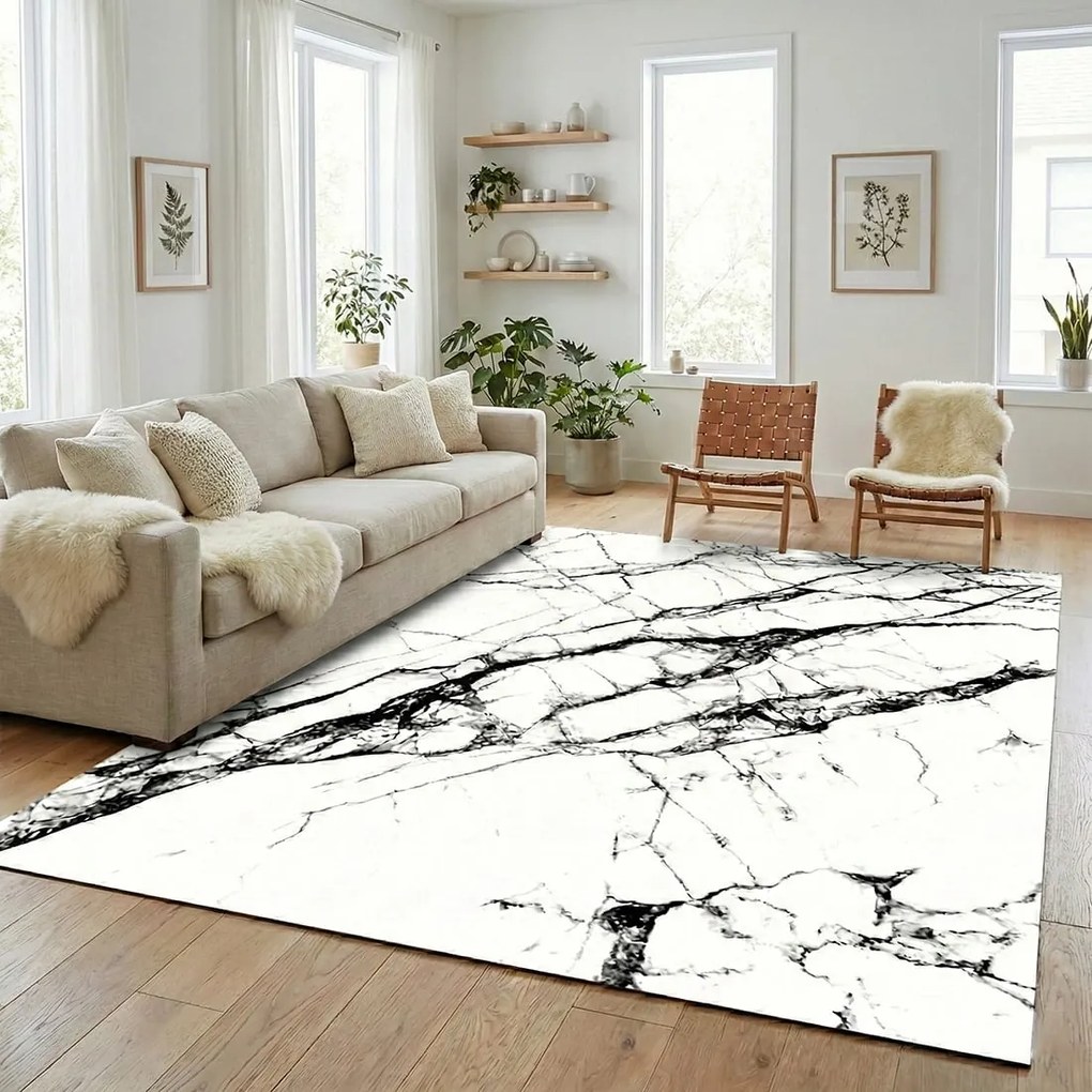 Covor camera antiderapant, 80x200 cm, model marmura