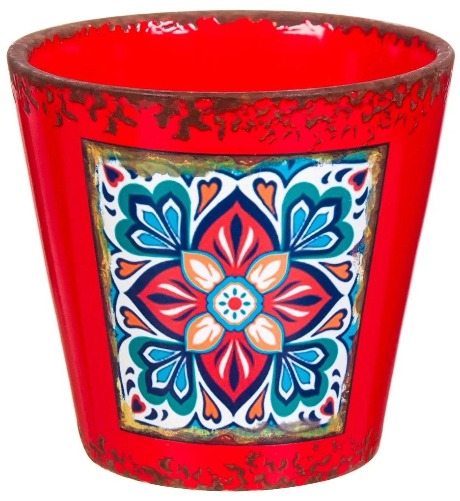 Ghiveci ceramic rosu cu model-13x21 cm