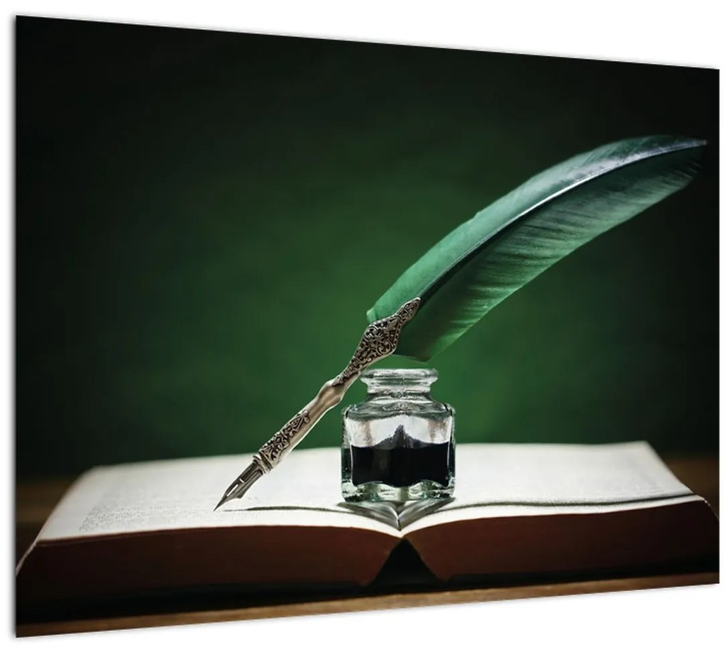 Tablou pe sticlă cu stilou sriind (70x50 cm)