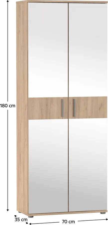Dulap cu oglindă, două uşi, stejar artisan, SERVO TIP 7