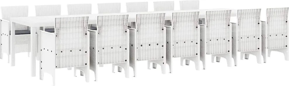 vidaXL Set de masă de grădină cu perne cu pernă 15 pcs Alb PP
