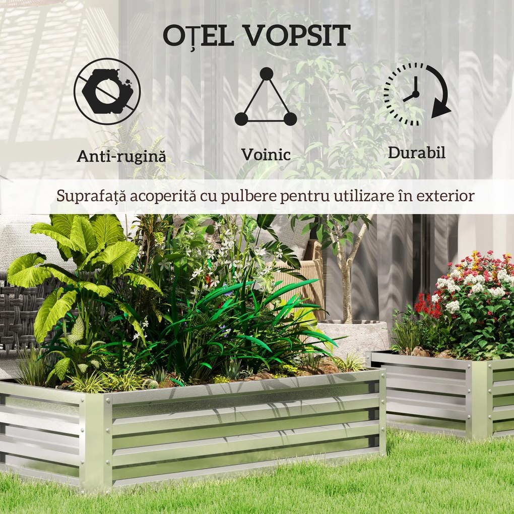 Outsunny 4' x 2' x 1' Pat de Gradina Galvanizat Inaltat, Cutie de Plantare din Metal Pat Inaltat pentru Legume, Flori, Plante si Plante Aromatice, Verde | Aosom Romania