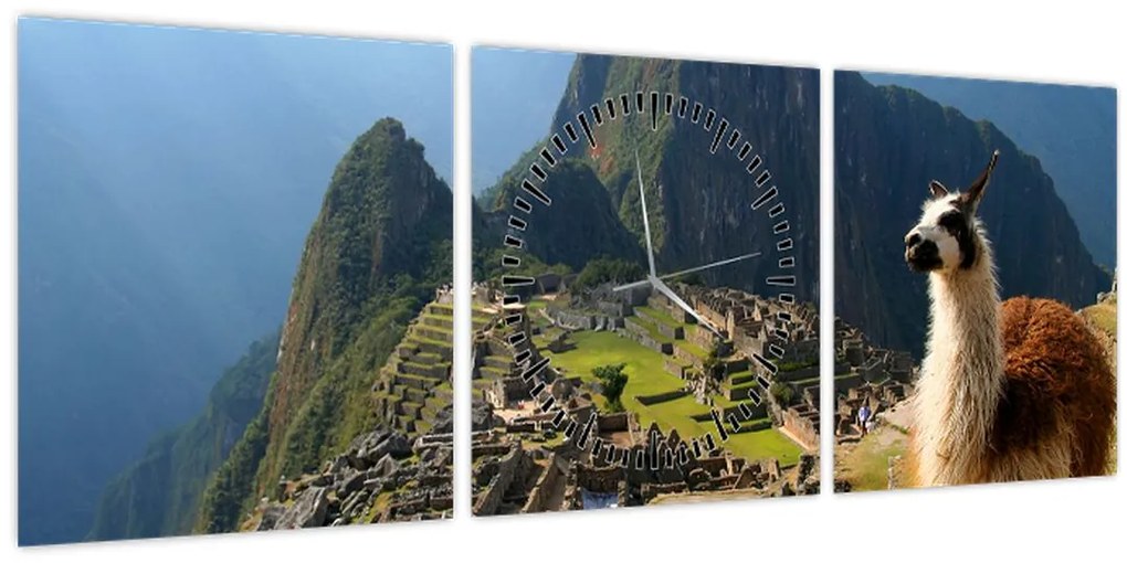 Tablou - Lama și Machu Picchu (cu ceas) (90x30 cm)