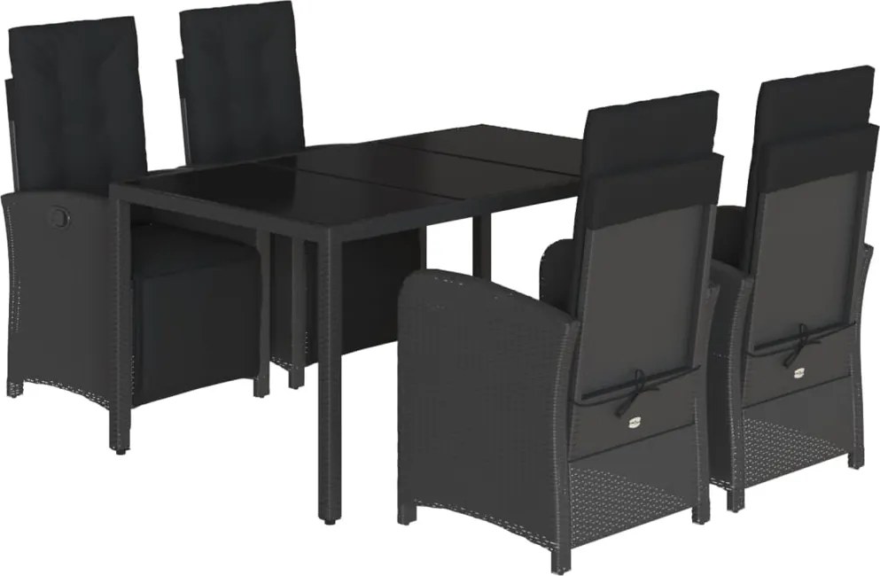 vidaXL Set mobilier de grădină cu perne, 5 piese, negru, poliratan
