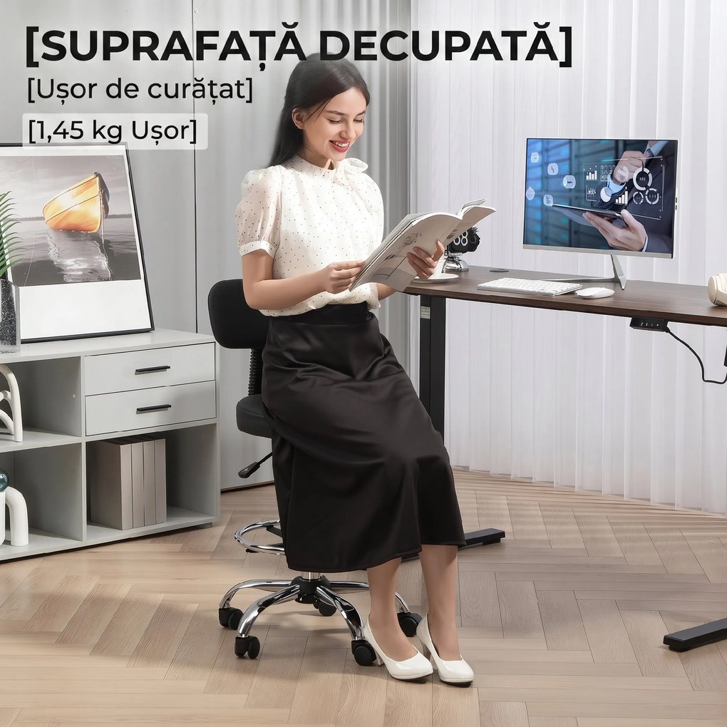 HOMCOM Scaun Rotativ la 360° și Reglabil pe Înălțime cu Suport pentru Picioare, 52x52x78-92 cm, Negru | Aosom Romania