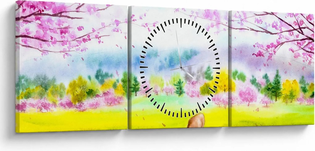Tablou - Căprioară pictată, acuarelă (cu ceas) (90x30 cm)
