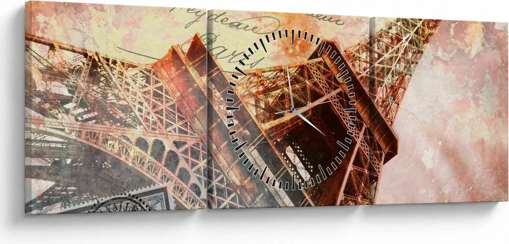 Tablou - Turnul Eiffel în stil vintage (cu ceas) (90x30 cm)