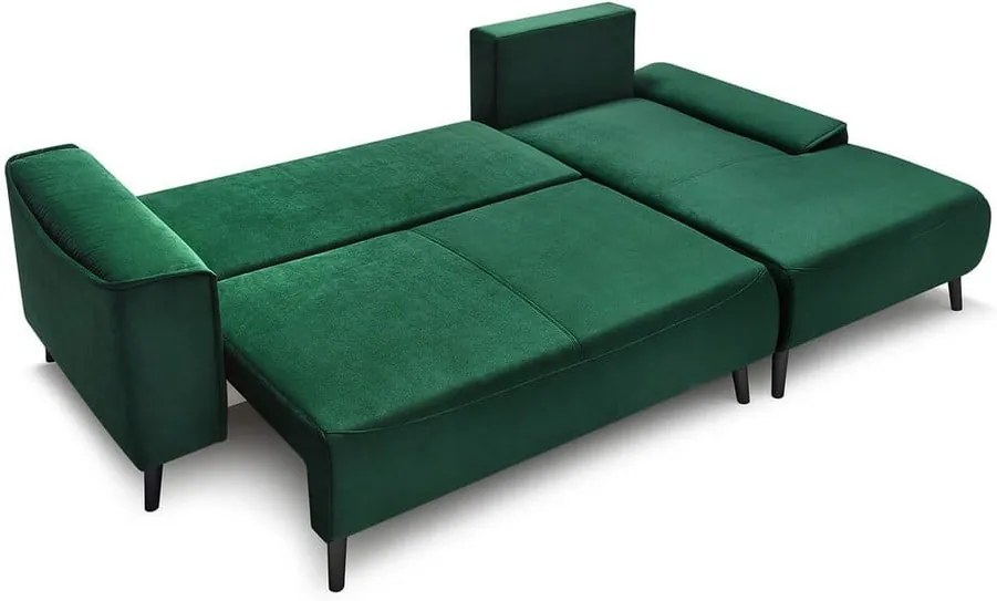 Colțar extensibil din catifea și șezlong pe partea dreaptă Bobochic Paris Hera Bis, verde