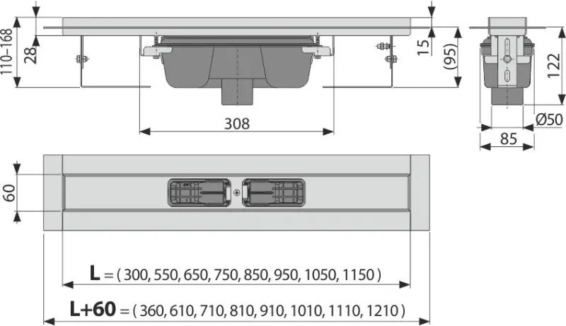 Rigola dus faiantabila iesire verticala 550 mm Alcadrain Professional APZ1006-550 550 mm