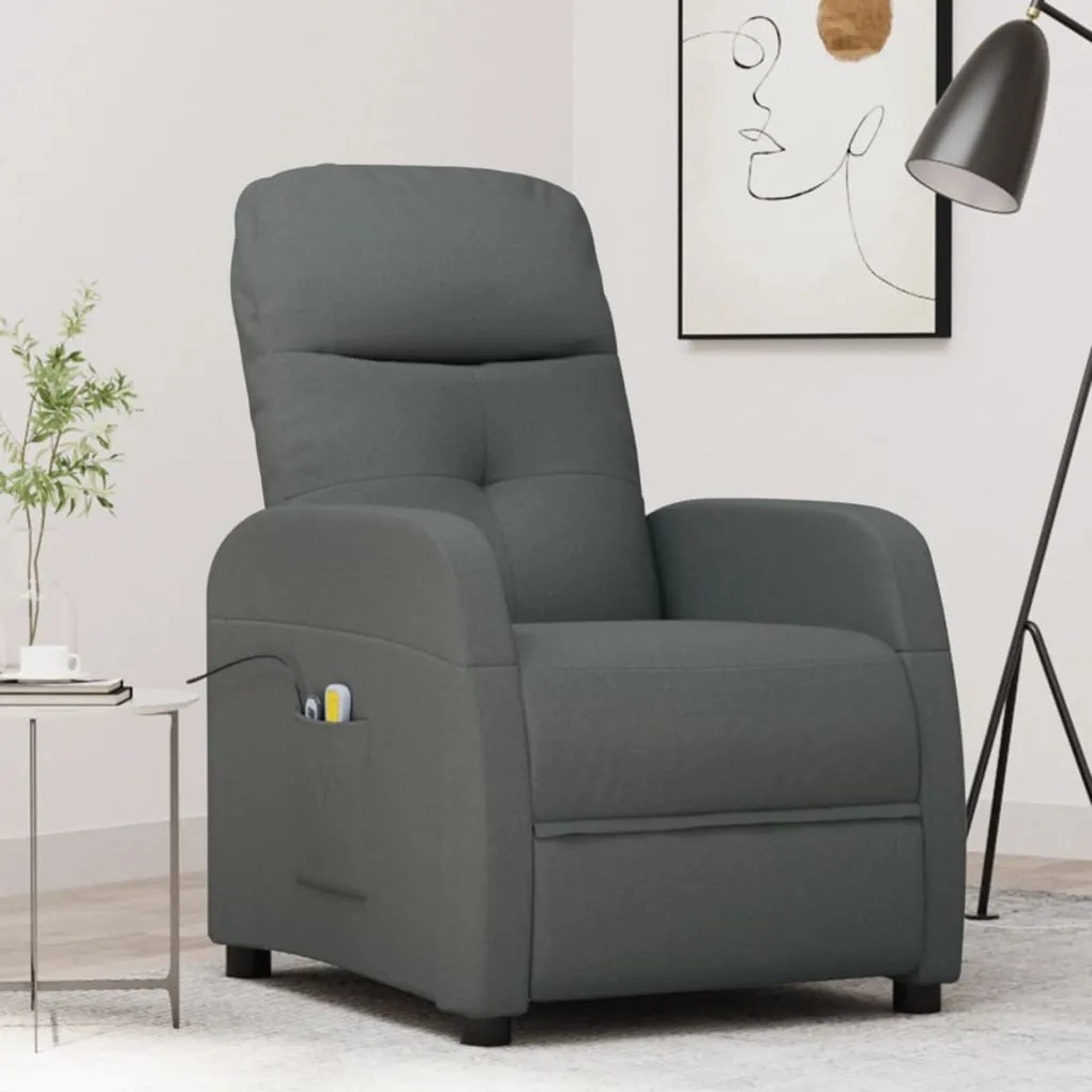 3124794 vidaXL Fotoliu de masaj cu ridicare, gri închis, textil