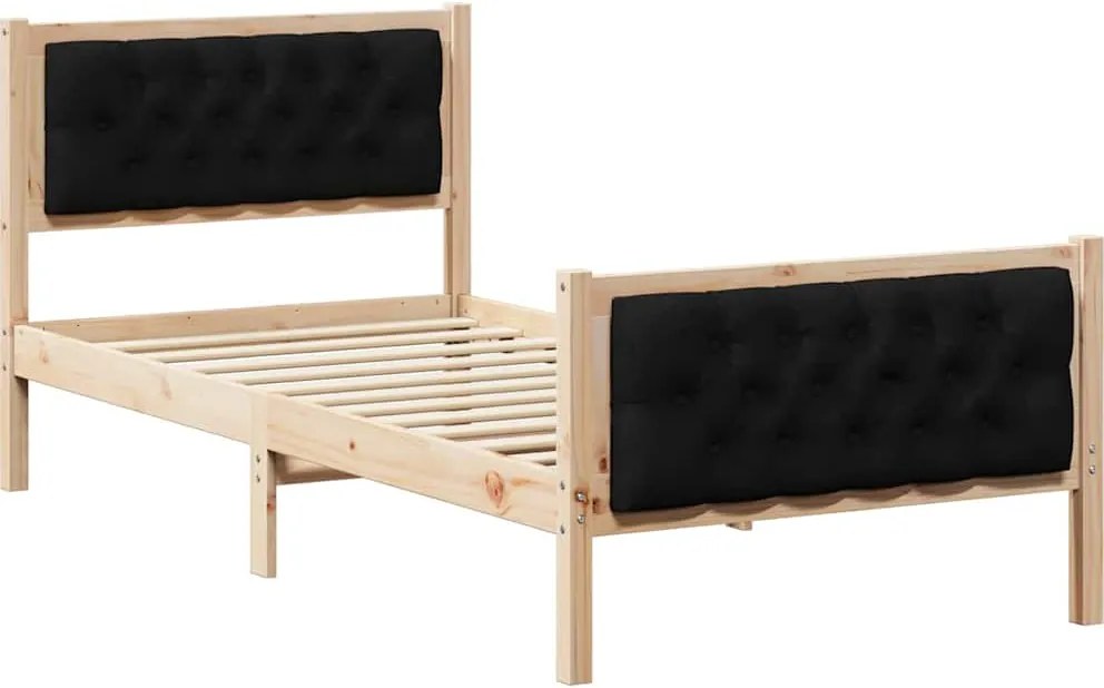 vidaXL Cadru de pat cu headboard Negru 90 x 200 cm Lemn de pin masiv