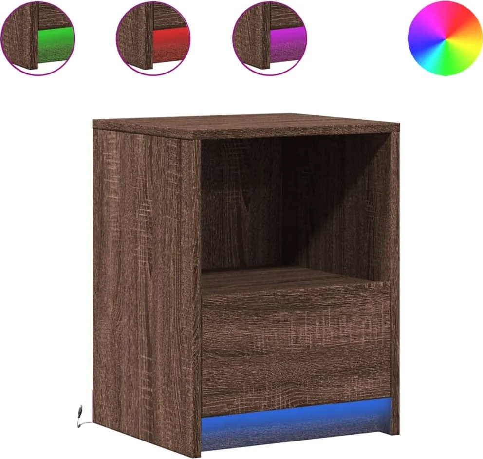 vidaXL Noptiere cu lumini LED, 2 buc., stejar maro, lemn prelucrat