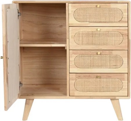 Comoda TV natur , din metal lemn de cauciuc si rattan „Rustic Charm”